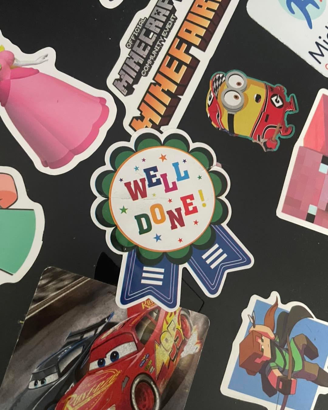 The famous well-done sticker, in pride of place